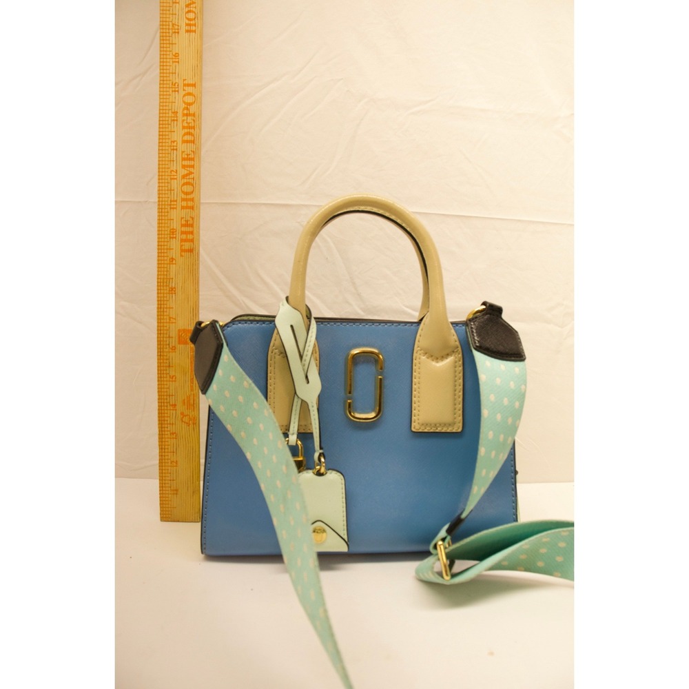 Marc Jacobs Little Big Shot Satchel Blue Yellow Saffiano Leather Handbag F-5